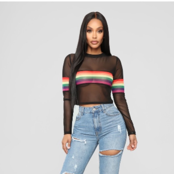 rainbow mesh crop top